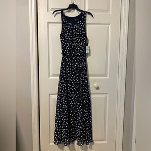 NWT Maxi dress. Navy blue with white polka dots